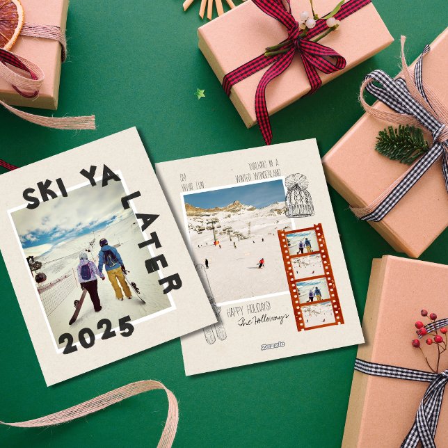 Cartão De Festividades Tema de Esqui Foto de Natal Única para Inverno (Send snow day vibes with this bold, modern holiday photo design.)