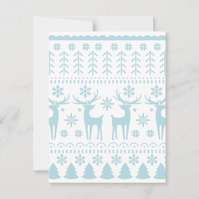 Cartão De Festividades Tema de Inverno em Arte Popular Azul Ártico (Frente)