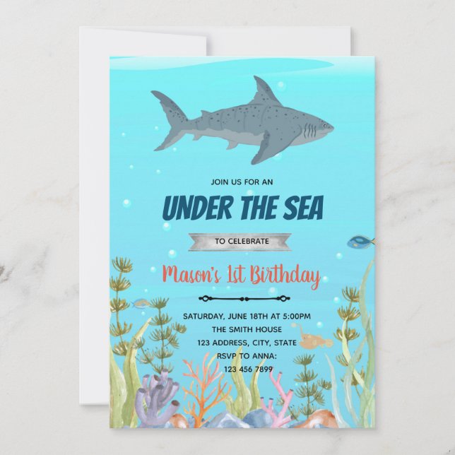 Cartão De Festividades Tema do chá de aniversário do tubarão-branco (Frente)
