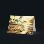 Cartão De Festividades Tema do Natal/praia, oceano, ondas, areia, água<br><div class="desc">Este cartão é baseado em uma pintura acrílica e mostra uma extensão bonita da praia com ondas delicadas e um céu dourado. Um grande cartão para comemorar a época natalícia. Este cartão é bastante, contemplativo e ao mesmo tempo inspirando. O carácter tipo subdued leve de modo que seus amados possam...</div>
