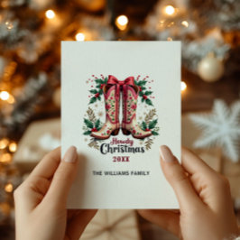 Cartão De Festividades Tema Ocidental Howdy Natal Cowgirl Boots