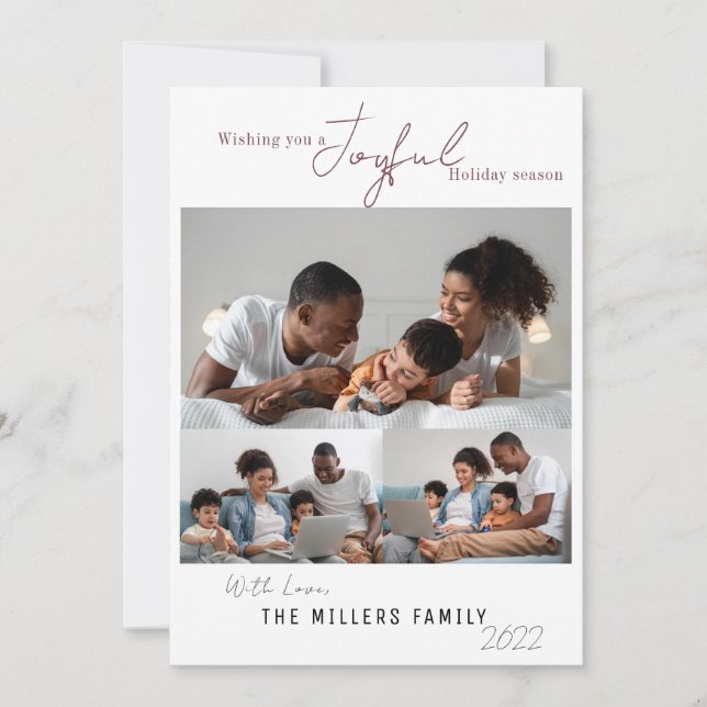 Cartão De Festividades Temporadas de Férias Elegantes e Alegres 3 Foto  (Frente)