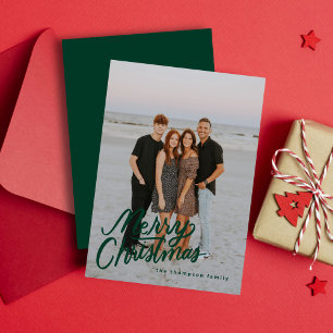 Cartão De Festividades Tendência Moderna Verde Escura Feliz Foto de Natal