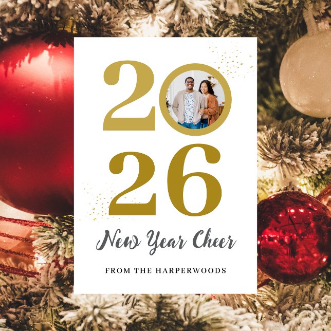 Cartão De Festividades Tendy Elegant Script Feliz ano novo One Photo (Criador carregado)
