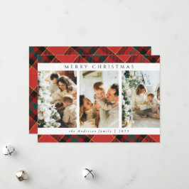 Cartão De Festividades Tendy Modern Red and Green Tartan Foto de Natal
