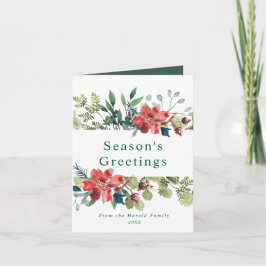 Cartão De Festividades Tendy Watercolor Winter Greenery com Flores Vermel