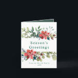 Cartão De Festividades Tendy Watercolor Winter Greenery com Flores Vermel<br><div class="desc">Cartão de feriado não fotográfico. Este vale-d'água rústico apresenta verde-inverno com flores vermelhas. O texto elegante pode ser completamente personalizado com sua escolha de saudação, nome da família, ano e mensagem personalizada, se desejar. Espalhe alegria e acalme esta temporada de festas com nosso cartão de festas de aquarela maravilhosamente projetado....</div>