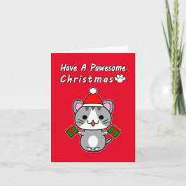 Cartão De Festividades Tenha um Natal Pawesome - Gato Tabby Cinza