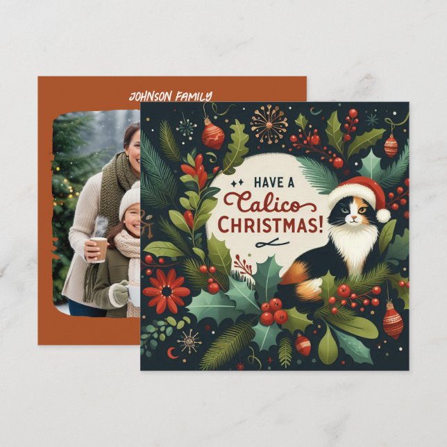 Cartão De Festividades Tenha uma coroa de calico Chritmas (Frente/Verso)