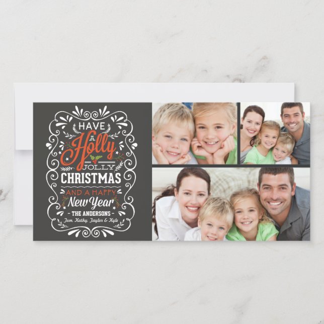 Cartão De Festividades Tenham Um Quadro De Natal Holly Jolly 3-Foto (Frente)