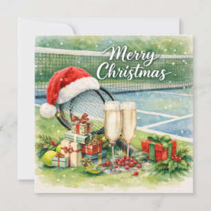 Cartão De Festividades Tenis de Natal com raquete e bola no court