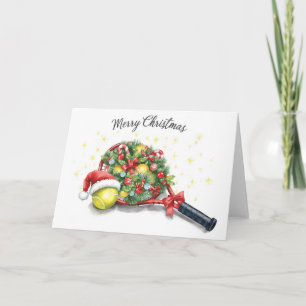 Cartão De Festividades Tenis Natal bola de tênis Raquete aquarela