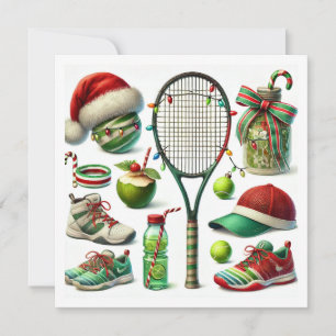 Cartão De Festividades Tenis temático de Natal com equipamentos de tênis