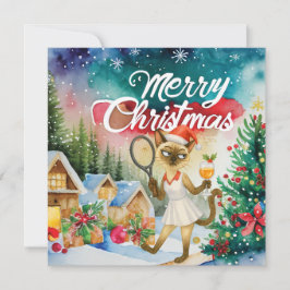 Cartão De Festividades Tennis Christmas greeting for cat lovers