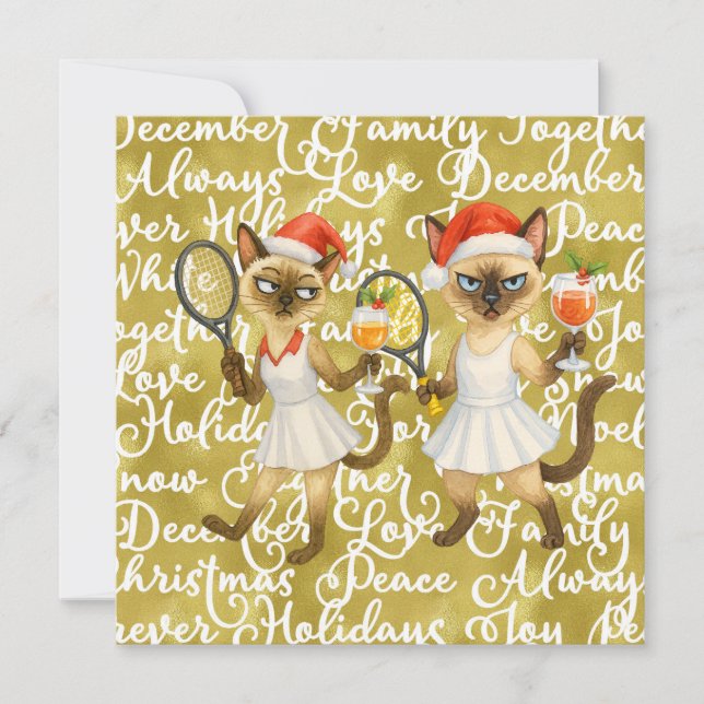 Cartão De Festividades Tennis Christmas themed for player who loves cat (Frente)