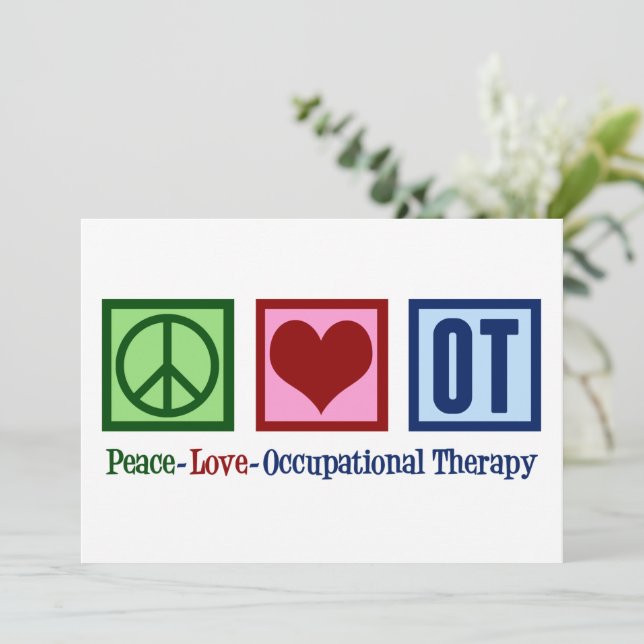 Cartão De Festividades Terapeuta Ocupacional Paz Amor OT (Em pé/Frente)