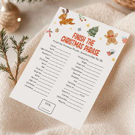 Cartão De Festividades Termine o Jogo de Frases de Natal