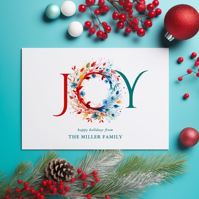 Cartão De Festividades Terra Botânica da Joy de Natal com Aquarela Modern (Criador carregado)
