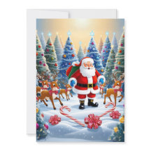 Terra natalícia festiva com Papais noeis e renas