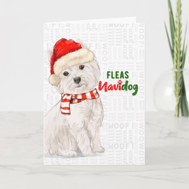 Cartão De Festividades Terra Ocidental Natal Terrier Fleas NaviDOG (Frente)