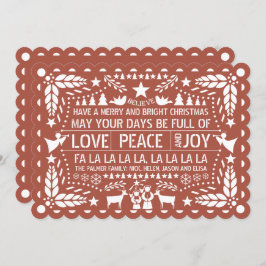 Cartão De Festividades Terracotta Love Peace Joy papel picado Natal