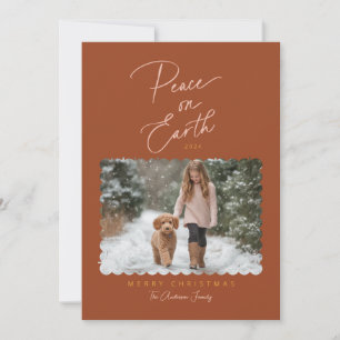 Cartão De Festividades Terracotta Pink Peace on Earth Script Modern Photo