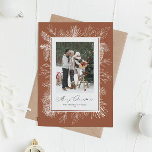 Cartão De Festividades Terracotta Vintage Quadro Botânico Feliz Natal