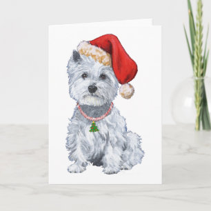 Cartão De Festividades Terrier Branco do West Highland Papai Noel