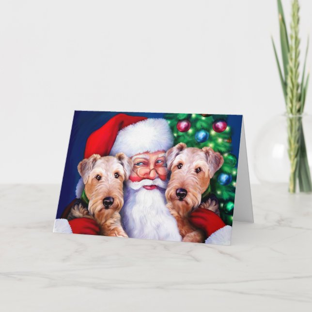 Cartão De Festividades Terrier de Airedale do papai noel no Natal (Frente)