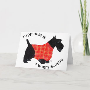 Cartão De Festividades Terrier Escocês com Suéter Xadrez Vermelho