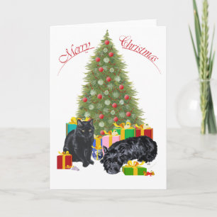 Cartão De Festividades Térrier Escocês e Gato Preto Natal