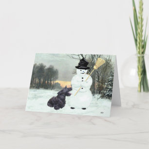Cartão De Festividades Terrier Escocês Feliz & Boneco de Neve