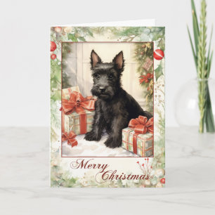Cartão De Festividades Terrier Escocês Vitoriano de Natal