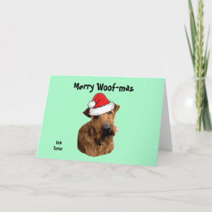 Cartão De Festividades Terrier Irlandês com um Chapéu de Papai Noel  