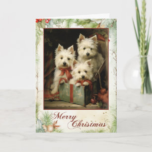 Cartão De Festividades Terrier West Highland Branco Vitoriano Natal