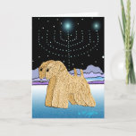 Cartão De Festividades "Terrier Wheaten em Chanukah "<br><div class="desc">" Os terrier Wheaten em Chanukah" são um design original da arte para o feriado judaico "Chanukah, " caracterizando dois terrier wheaten revestidos macios e um menorah de Hanukkah iluminado pelas estrelas. Nós deixamos o interior do vazio do cartão para que você personalize. Luz wheaten original 2005 de Â© Melanie...</div>