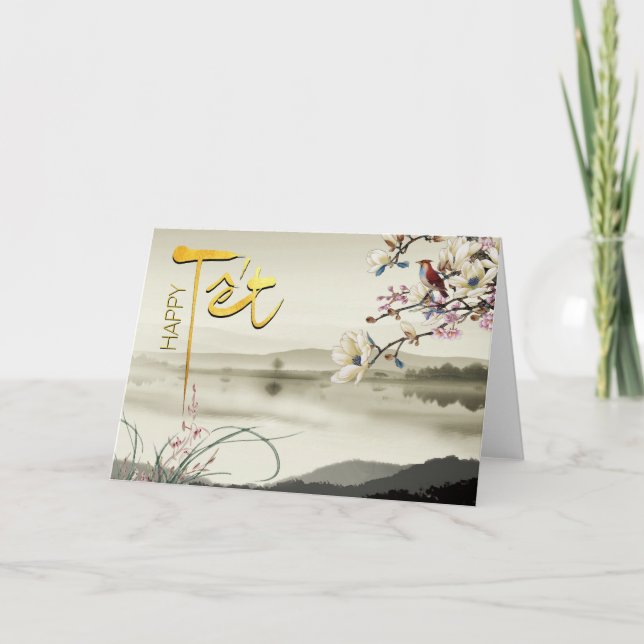 Cartão De Festividades Tet Hoa Anh Dao Vietnamita Ano Novo GC (Frente)