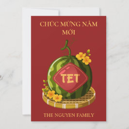 Cartão De Festividades Tet Watermelon with Ochna Flowers Lunar New Year