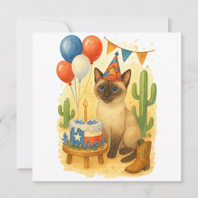 Cartão De Festividades Texas Birthday Themed for Cat Lovers  (Frente)
