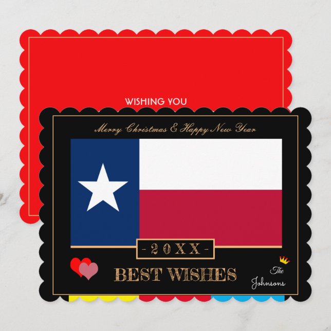 Cartão De Festividades Texas Flag & Feliz ano novo /Best Wish EUA (Frente/Verso)