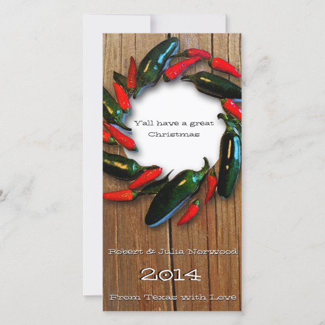 Cartão De Festividades Texas Hot Pepper Wreath Wood Christmas Card (Frente)