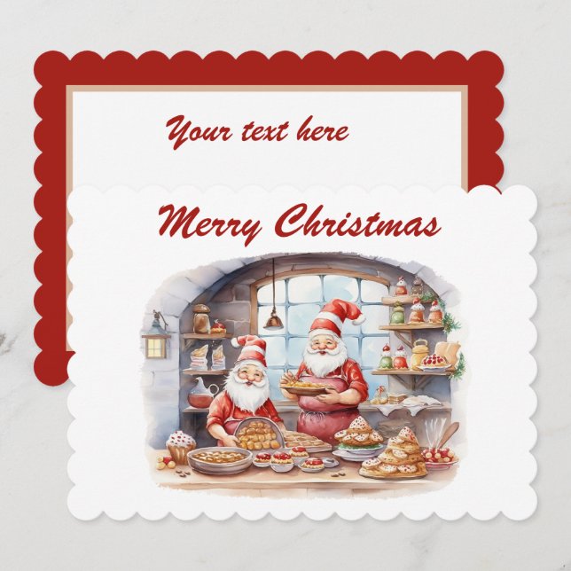 Cartão De Festividades Texto adicional festivo da aquarela de Natal elf (Frente/Verso)