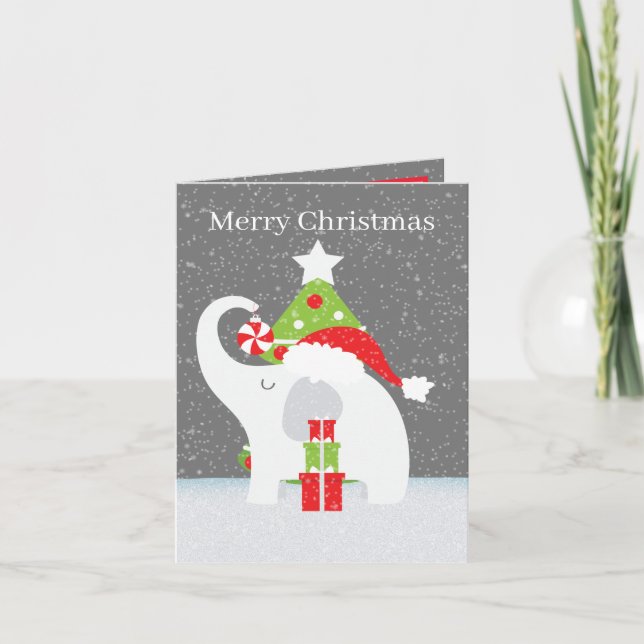 Cartão De Festividades texto de adição de elefante branco de Natal festiv (Frente)
