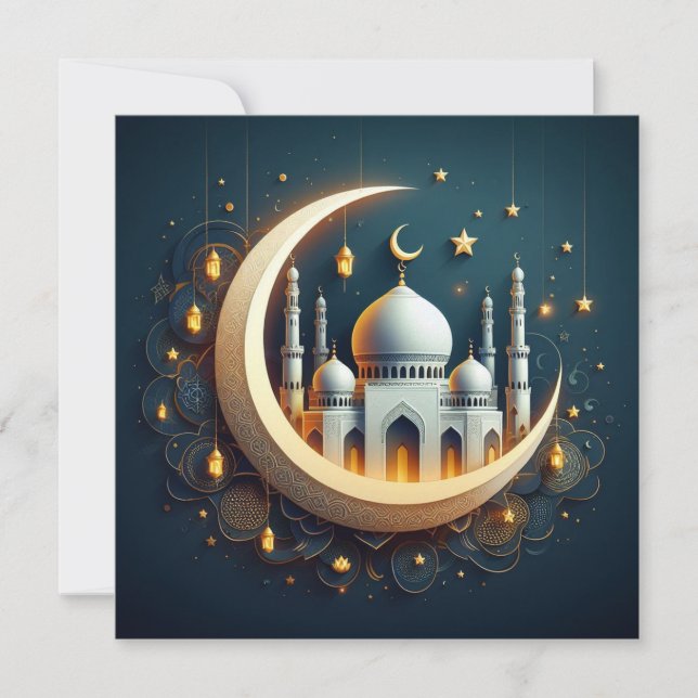 Cartão De Festividades Texto de Boas Festas de Eid Mubarak customizável (Frente)