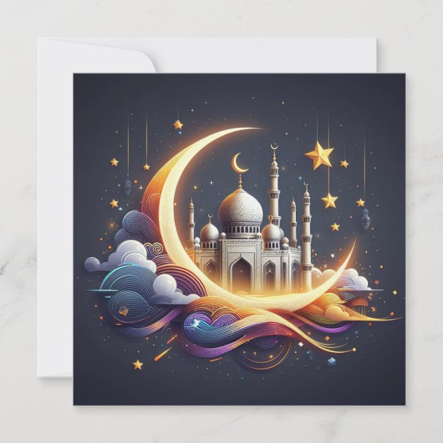 Cartão De Festividades Texto de Boas Festas de Eid Mubarak Ramadan Person (Frente)