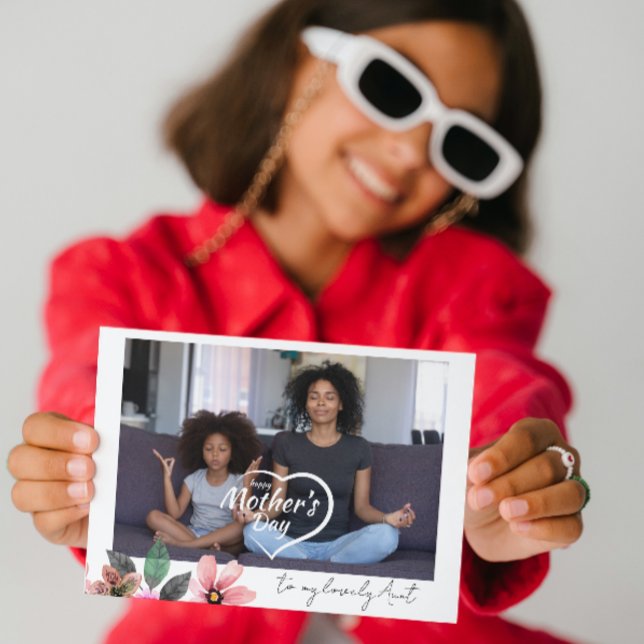 Cartão De Festividades texto de Foto Personalizada Floral Feliz Dia das M (Criador carregado)