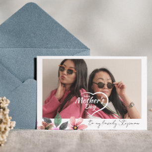 Cartão De Festividades texto de Foto Personalizada Floral Feliz Dia das M
