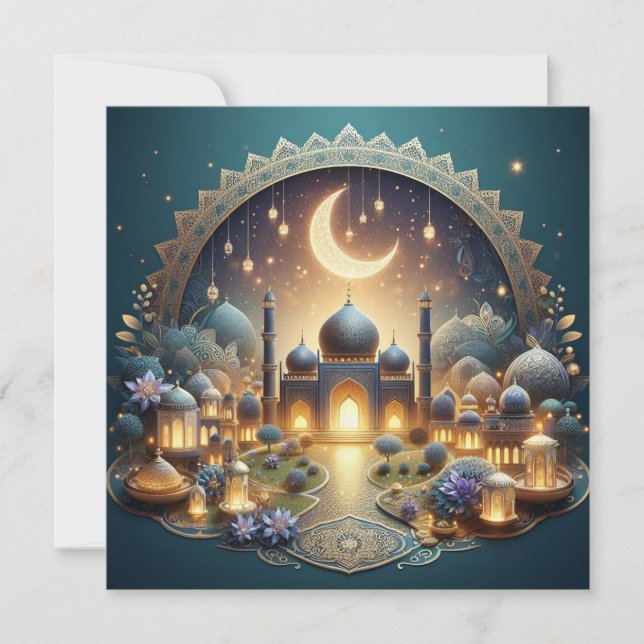 Cartão De Festividades Texto de Saudações Personalizáveis Eid Mubarak (Frente)