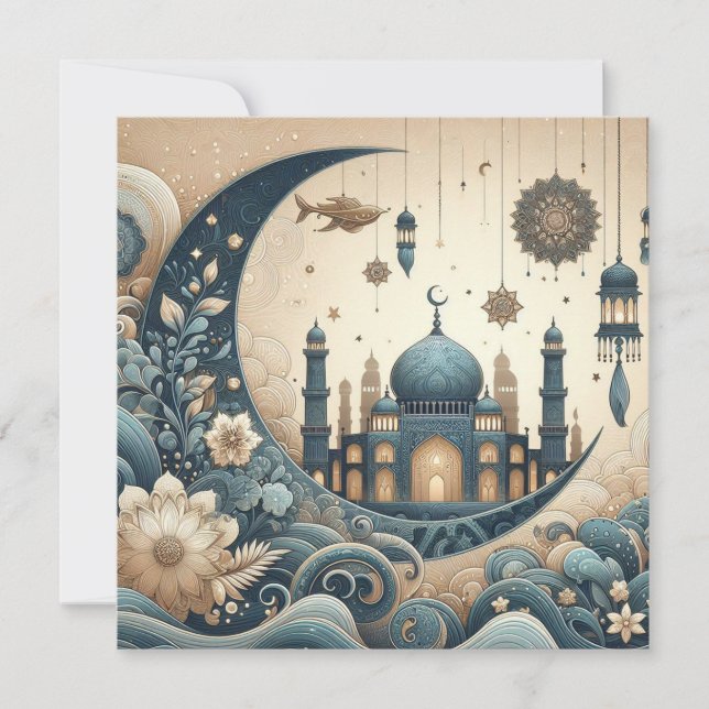 Cartão De Festividades Texto de Saudações Personalizáveis Eid Mubarak Ram (Frente)