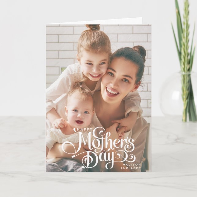 Cartão De Festividades texto elegante criado à mão para foto do Dia das M (Frente)